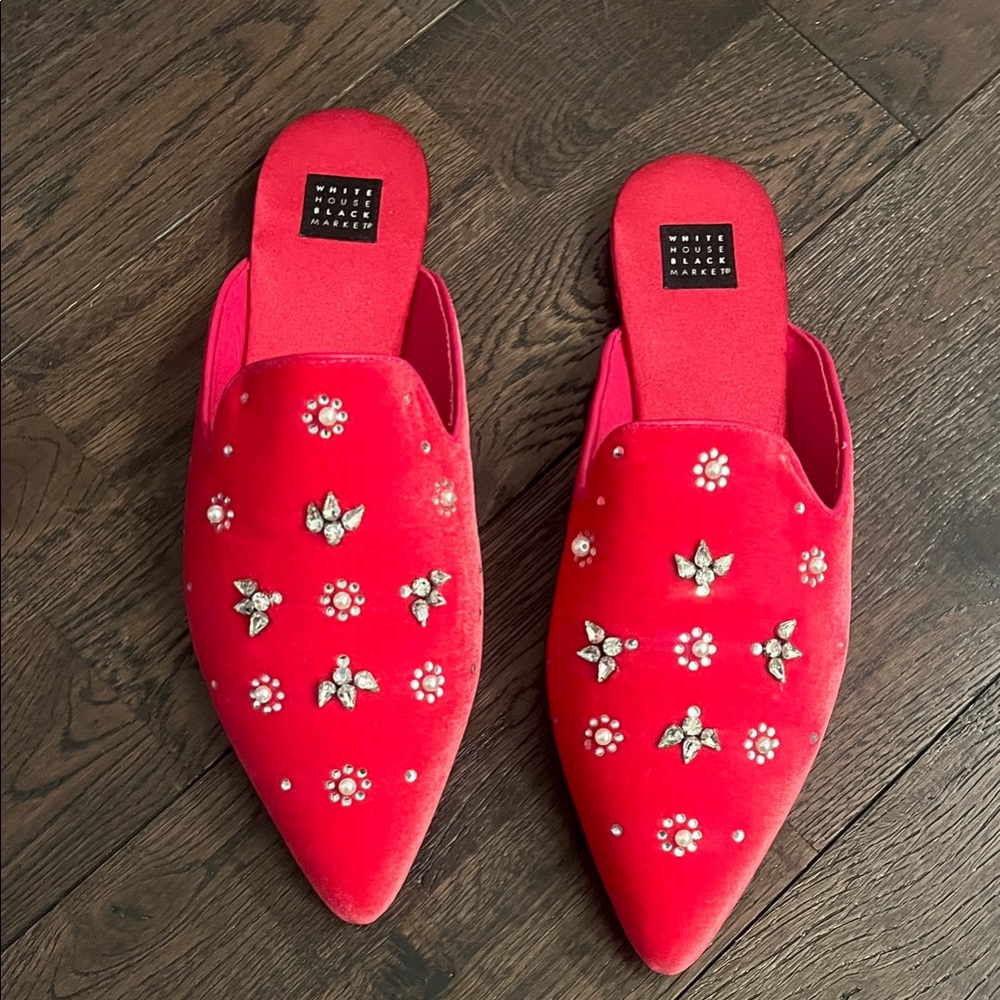 White House Black Market hot pink Embellished Mules